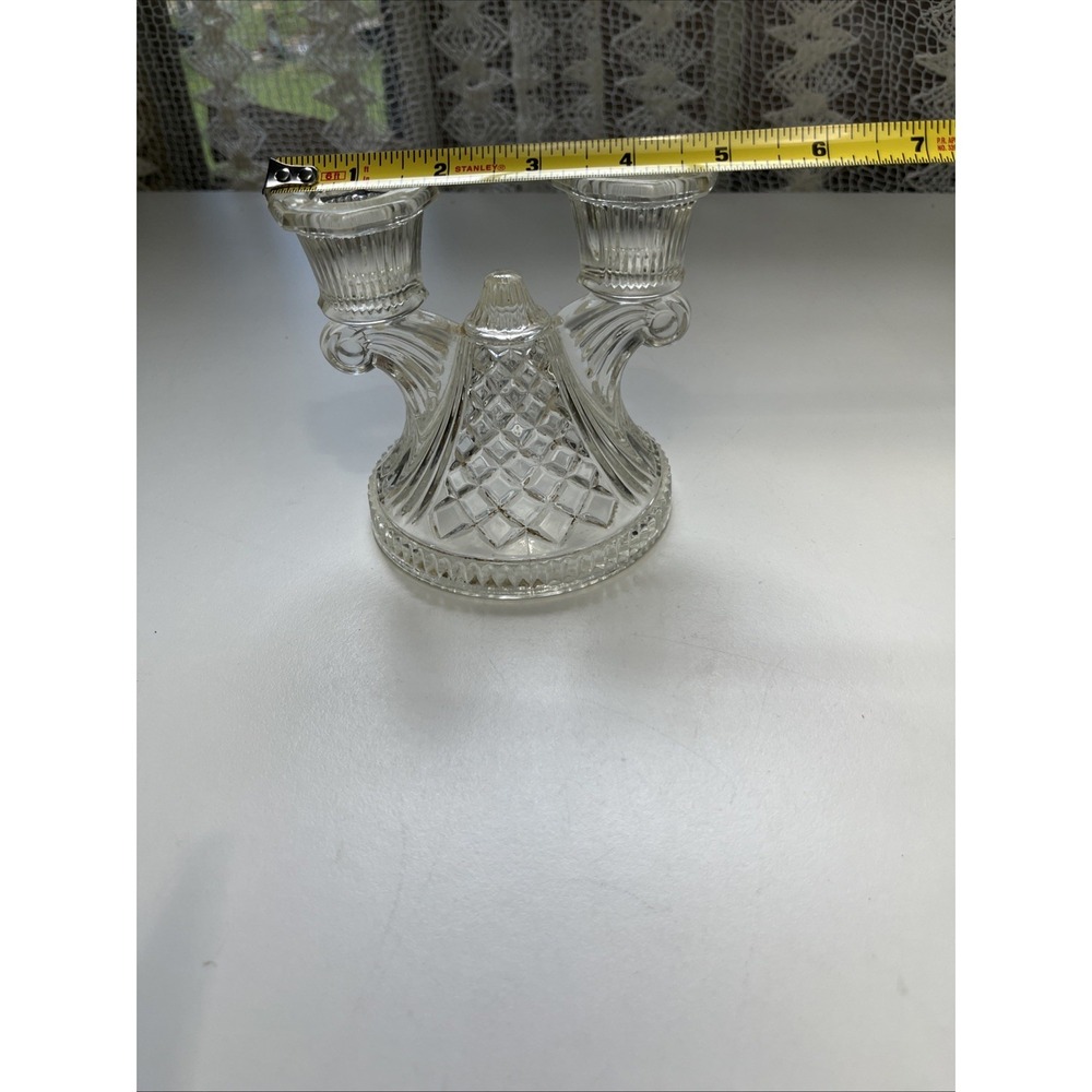 Glass Double Candle Holder Art Deco Depression Era - Picture 6 of 6